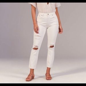 Abercrombie and Fitch High Rise Mom Jean Curve Love White Distressed